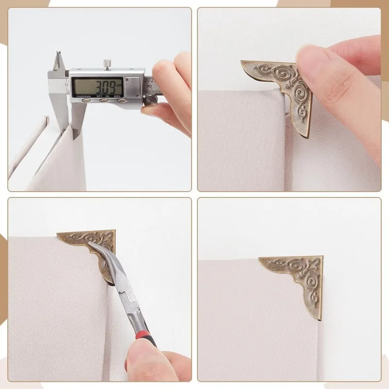 Book Corners 60 pcs 15 Styles Iron Corner Protectors Guard Edge Cover Metal Cover Pad for Paperback Book Junk Journals Jewelry