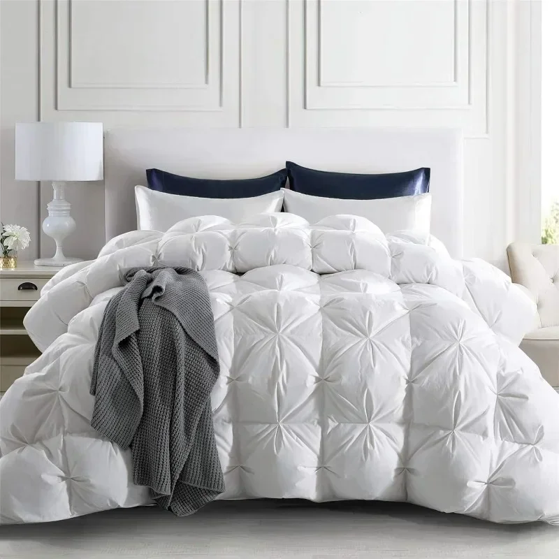 puredown Down Comforter Fill Power,Cotton Down Duvet Insert  Thread Count Heavyweight Cloud Fluffy Pinch Pleat Extra Warmth