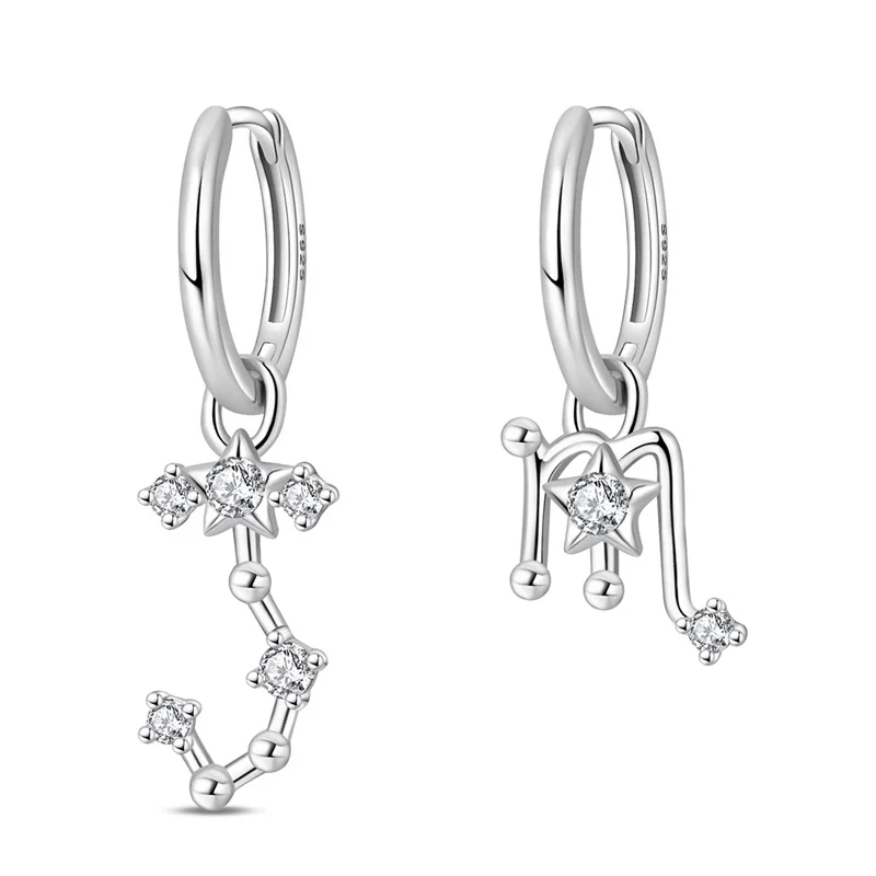 Gran oferta de pendientes de plata de ley 925 con 12 constelaciones de Escorpio, pendientes de circón para mujer, pendientes de aro con pavé brillante, regalo de joyería