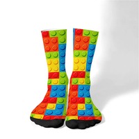 Happy building block socks novelty fun compression socks hip hop Harajuku trend crew socks soft breathable crazy party gift