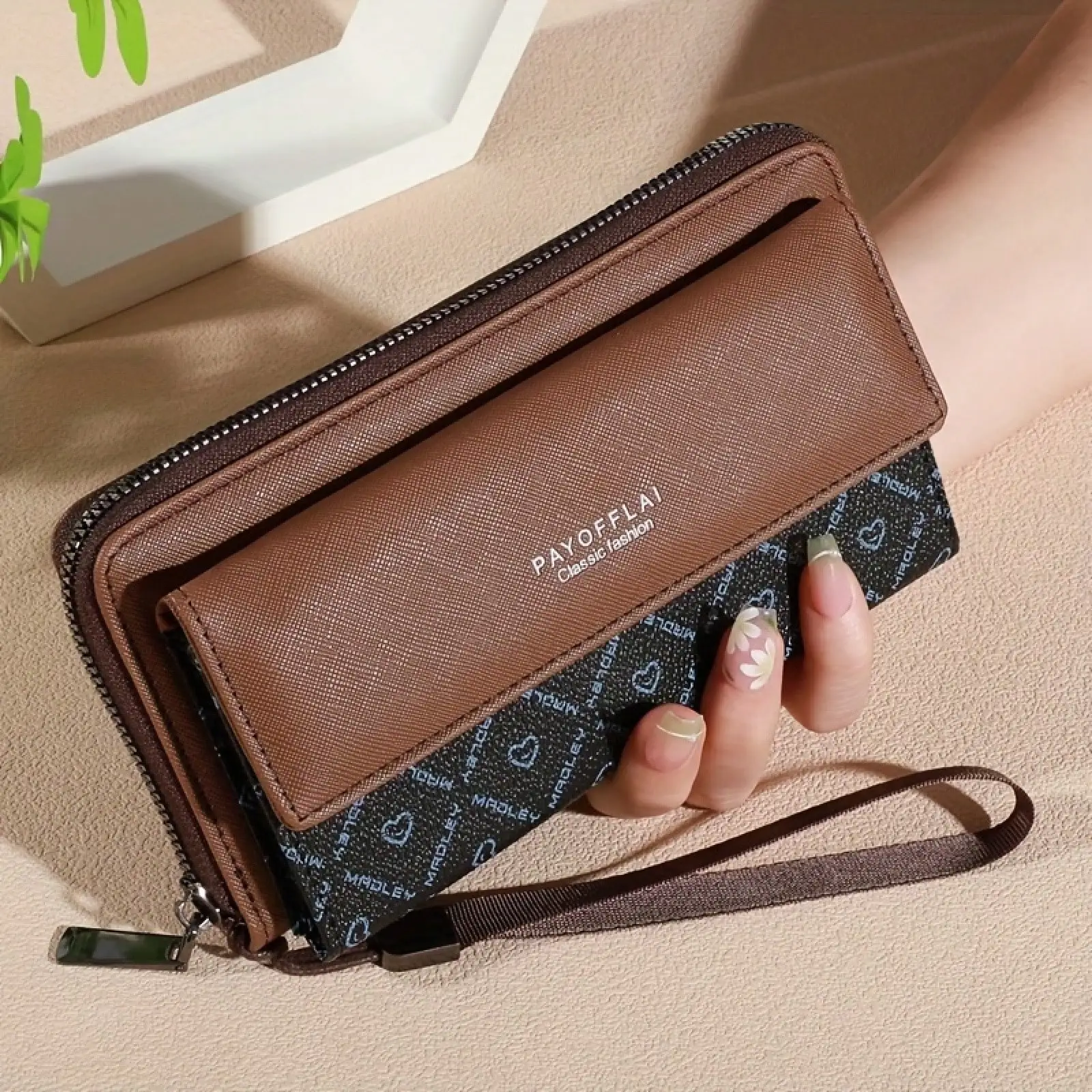 

Classic PU Women's Long Wallet, Featuring A Two-Tone Design, Snap Closure, Zippered Card Slot, And Photo Pocket.