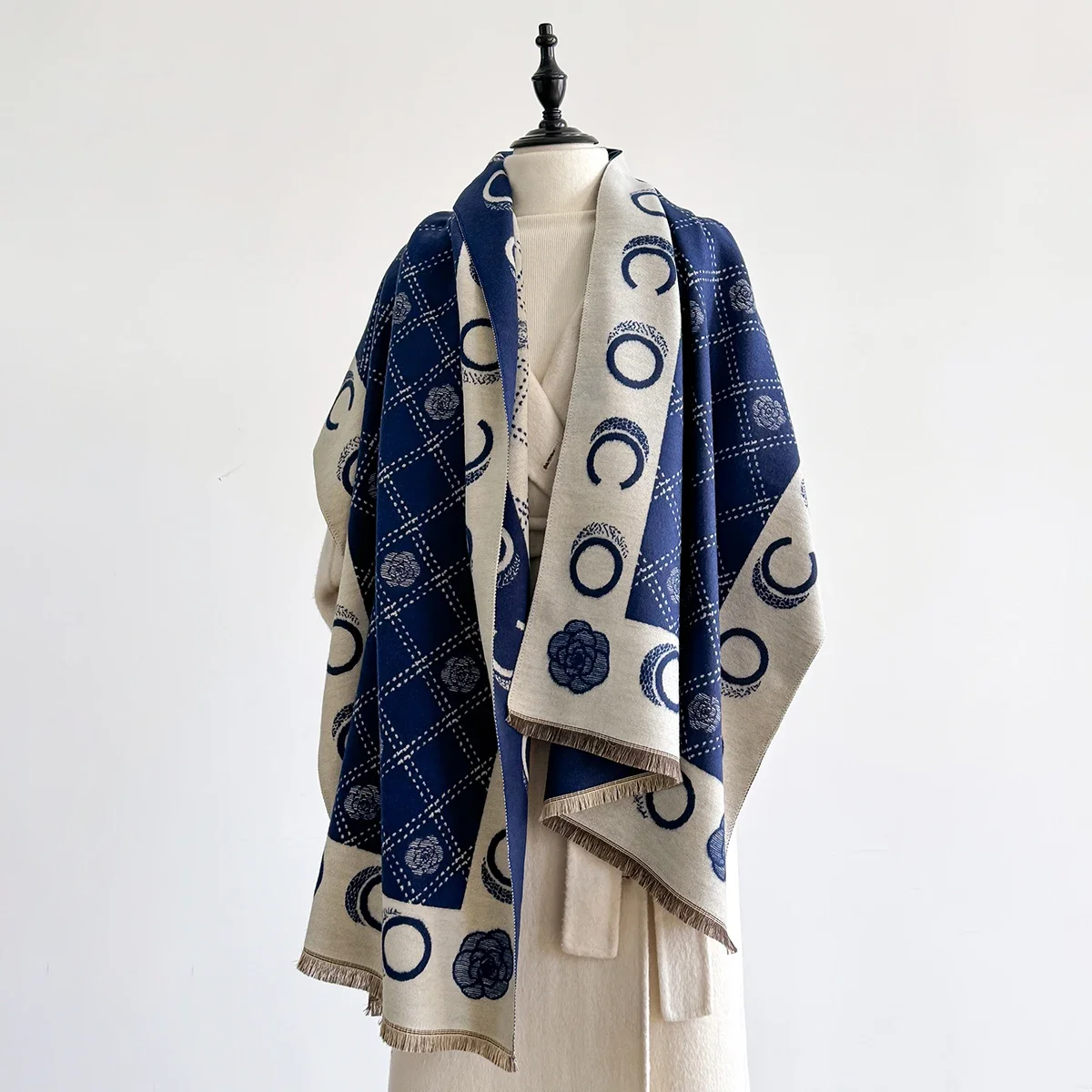 

Роскошное дизайнерское брендовое зимнее одеяло, шарф, шали для женщин, теплая пашмина, кашемир, изысканный цветочный принт, большая длинная накидка