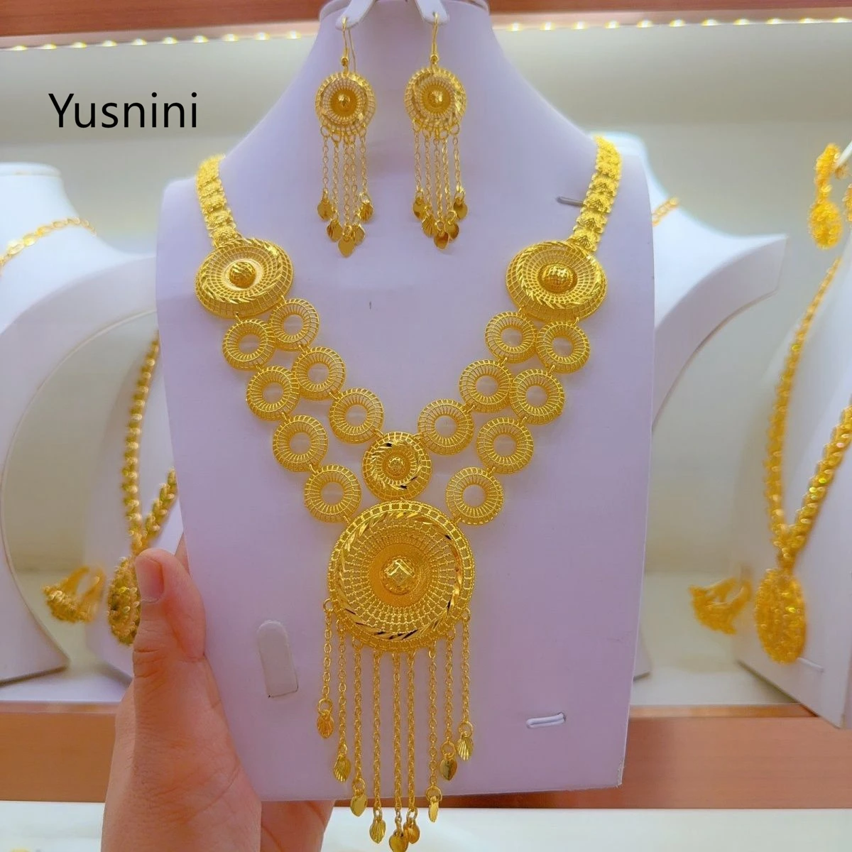 New Fashion French Dubai High-End 24K Gold Plated Necklace Earrings Elegant Wedding Engagement Party Jewelry Set for Lover 555