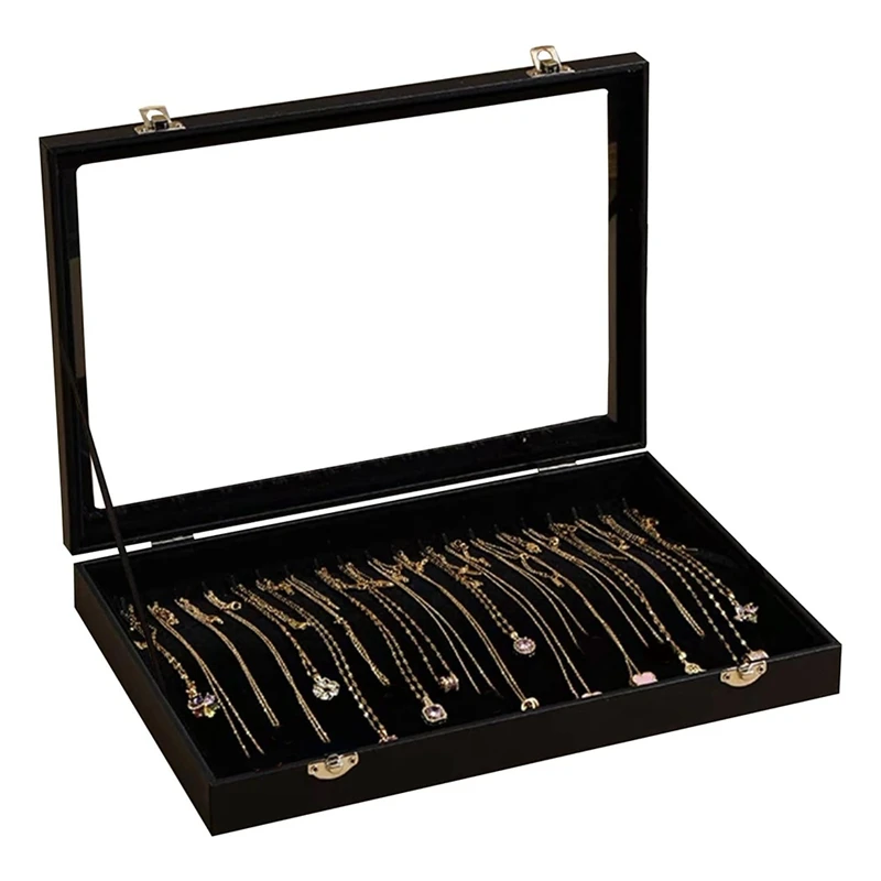 

20 Hooks Necklace Organizer Box Necklace Display Case Jewelry Tray Necklace Storage Holder With Transparent Lid