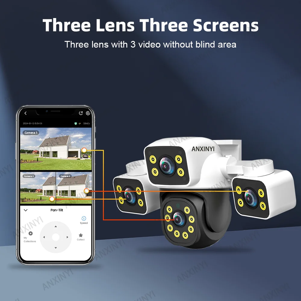 6K 12MP IPC360 المنزل واي فاي ثلاثة شاشة ثلاثة عدسة Ai إنذار الحركة كاميرا فيديو حماية الأمن مراقبة مقاومة للماء