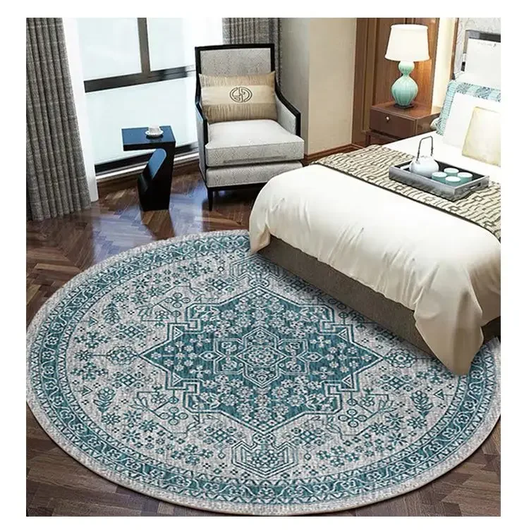 American Retro Home Carpets for Living Room Large Area Anti-slip Floor Mat Bedroom Decor Bedside Carpet Luxury Round Lounge Rug