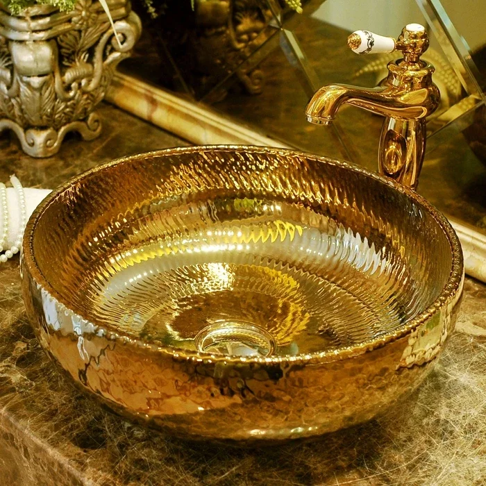 Jingdezhen ceramic art basin gold table basin round washbasin bathroom household