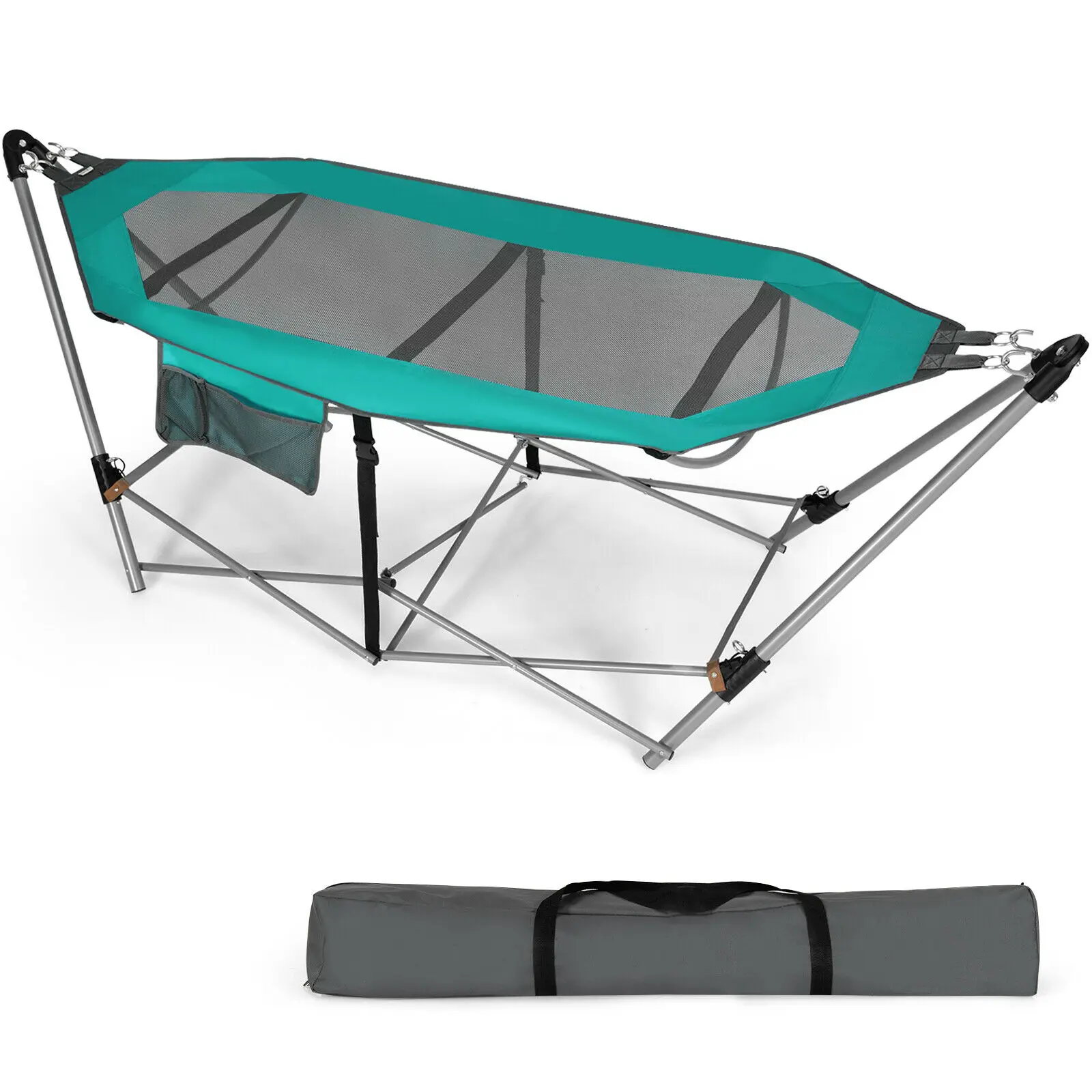 Folding Hammock Indoor & Outdoor Hammock with Side Pocket & Iron Stand