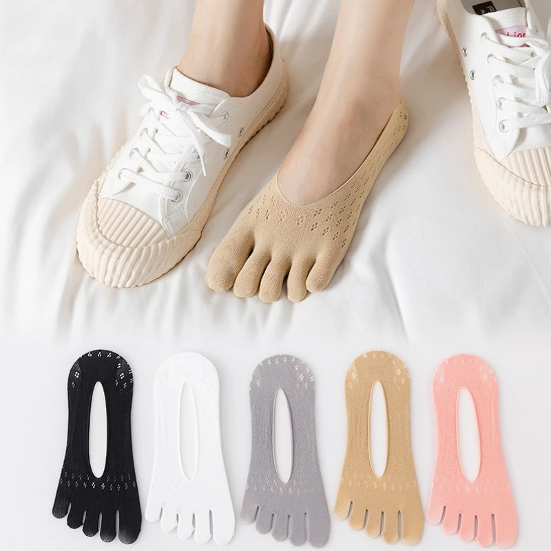 3 Pairs Toe Stockings for Women Anti-slip Sweat-absorbing Socks With Fingers Silicone Non-slip Boat Socks