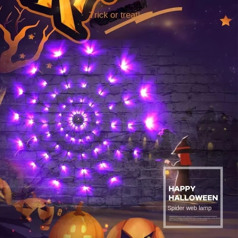 Waterproof Halloween Spider Web LED Net Lights 70LED Remote Control For Home Yard Wall Haunted House Holiday Party Hanging Decor