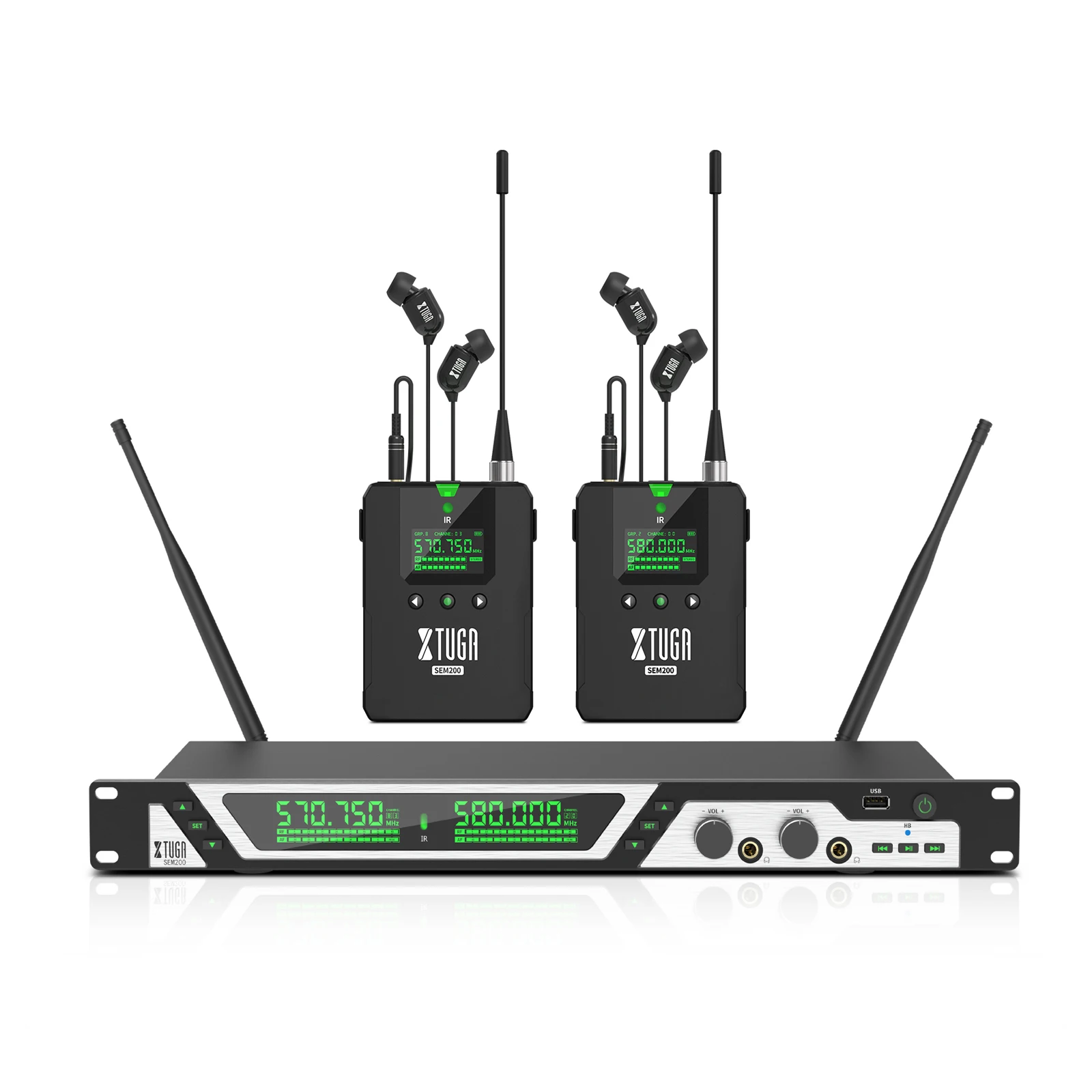 

XTUGA SEM200 2 Bodypack 1 Transmitter Professional Stereo Wireless In Ear System In Ear With Bluetooth Function
