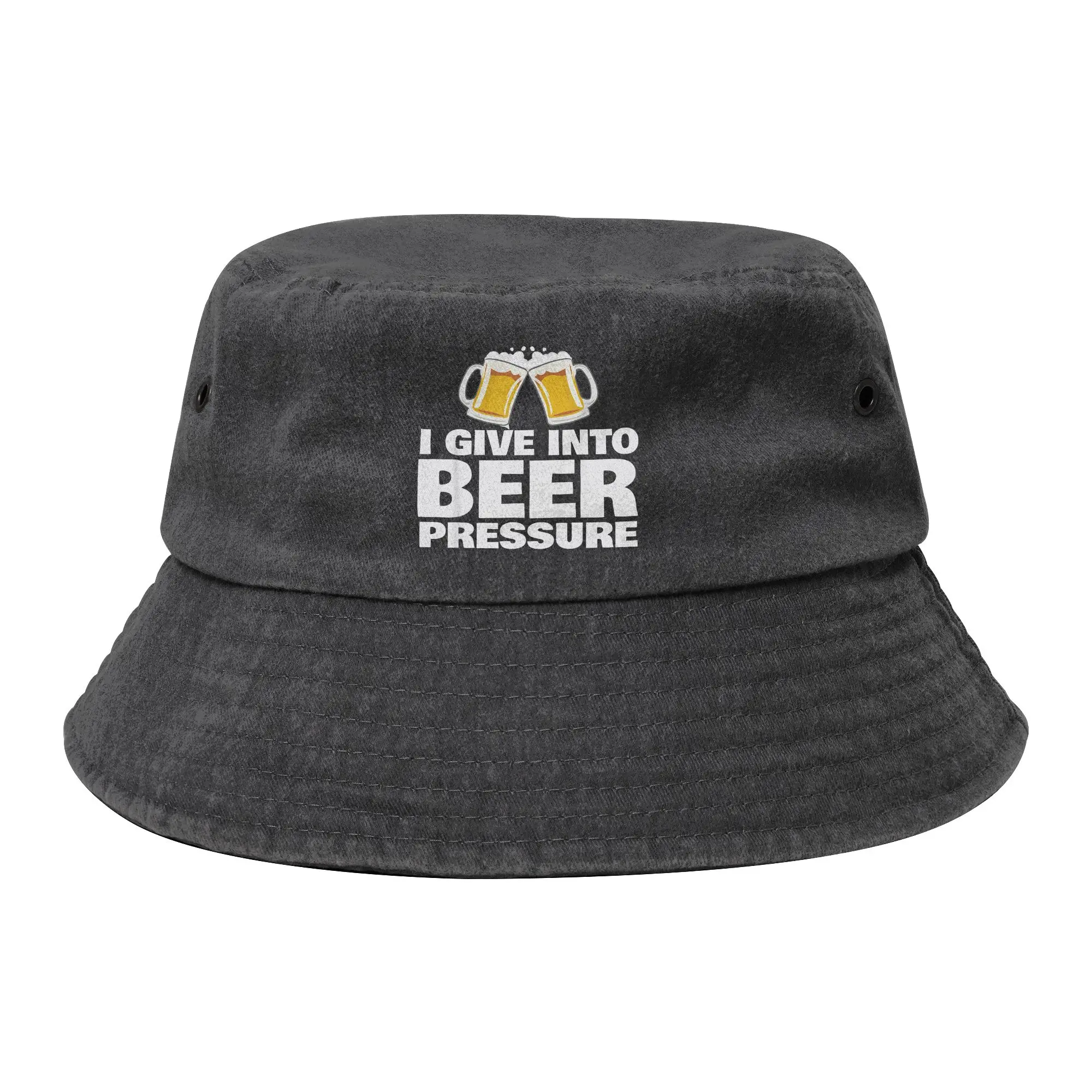 I Give into Beer Pressure Funny Drinking Bucket Hat Unisex Outdoor  Distressed Denim Fishing Cap Summer Headwear Panama Hat