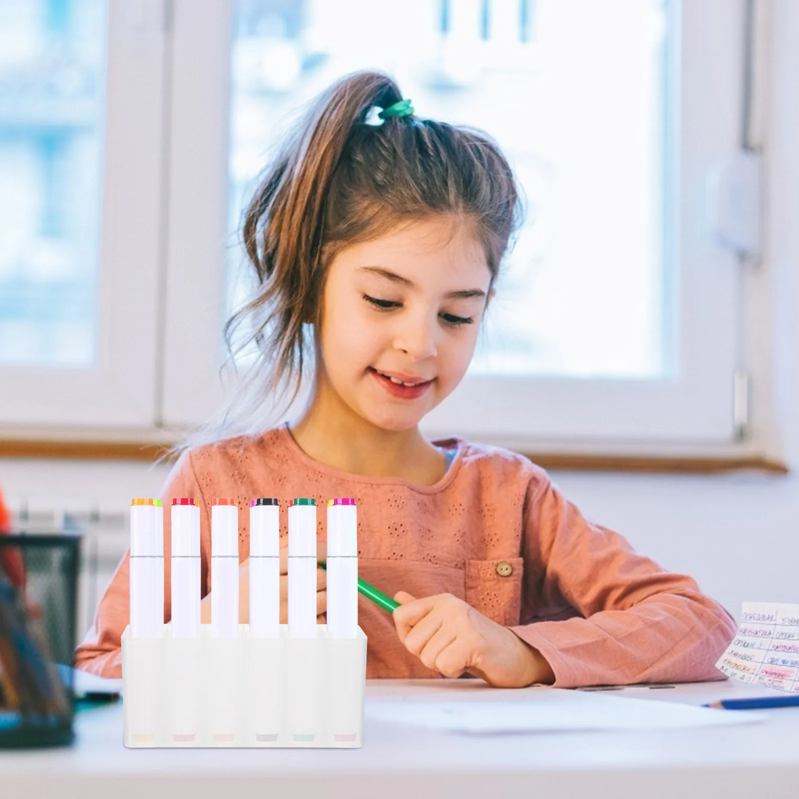 

10Pcs 12 Slots Mark Pen Holder PP Material Desktop Organizer Non Fading Color Stationery Storage Box Pens Container