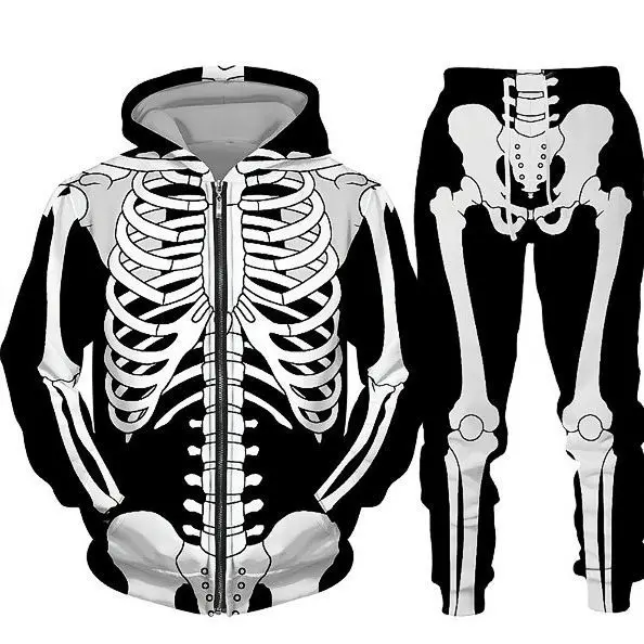 

Новый Хэллоуин — комплект толстовки с 3D-принтом скелета — мужской повседневный комплект спортивной одежды в стиле хип-хоп для повседневной и праздничной одежды