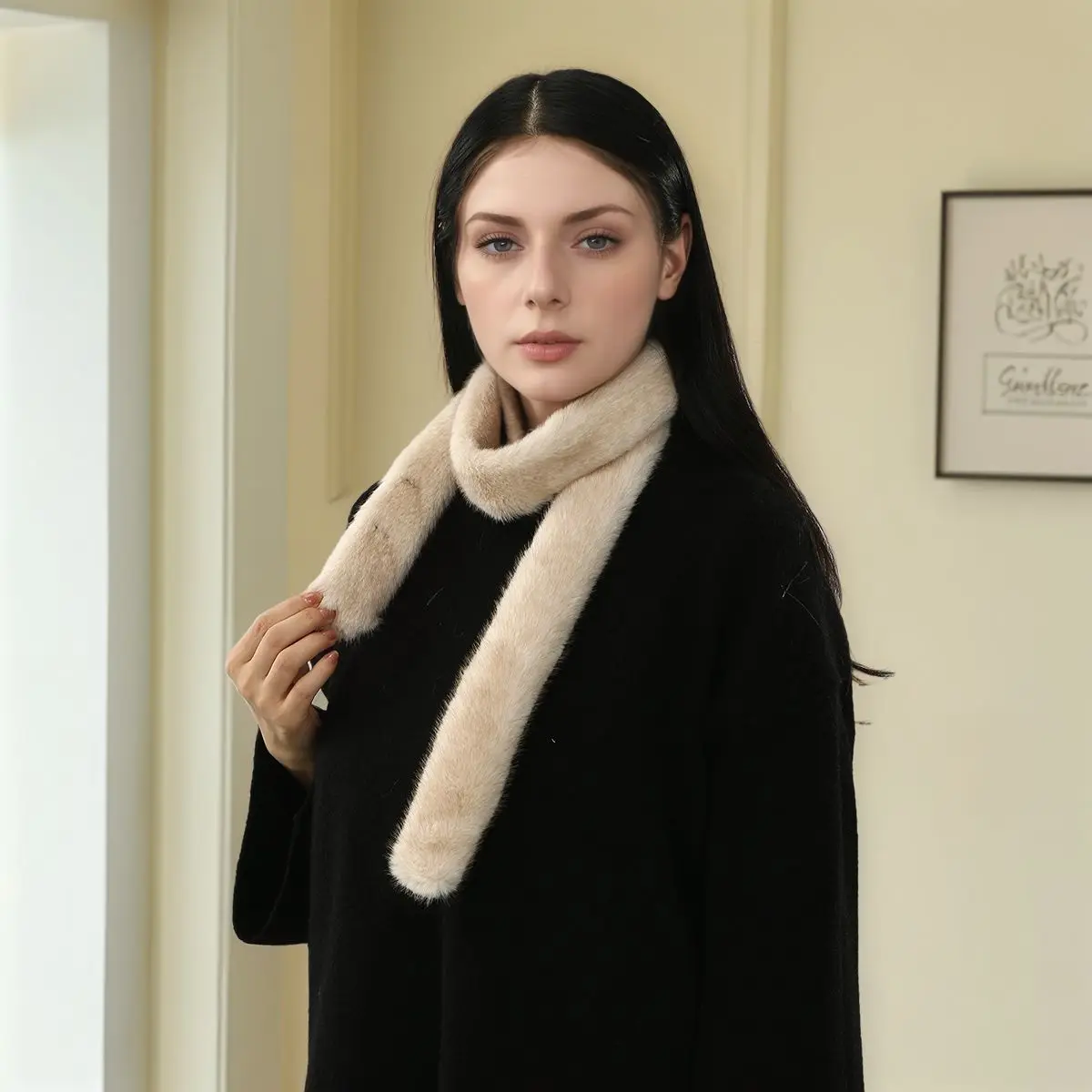 Fashionable Long Strip Plush Scarf Thicked Fur Decor Fluffy Soft Fake Fur Neck Warmer Muffler Vintage Ladies Scarves 130*5cm