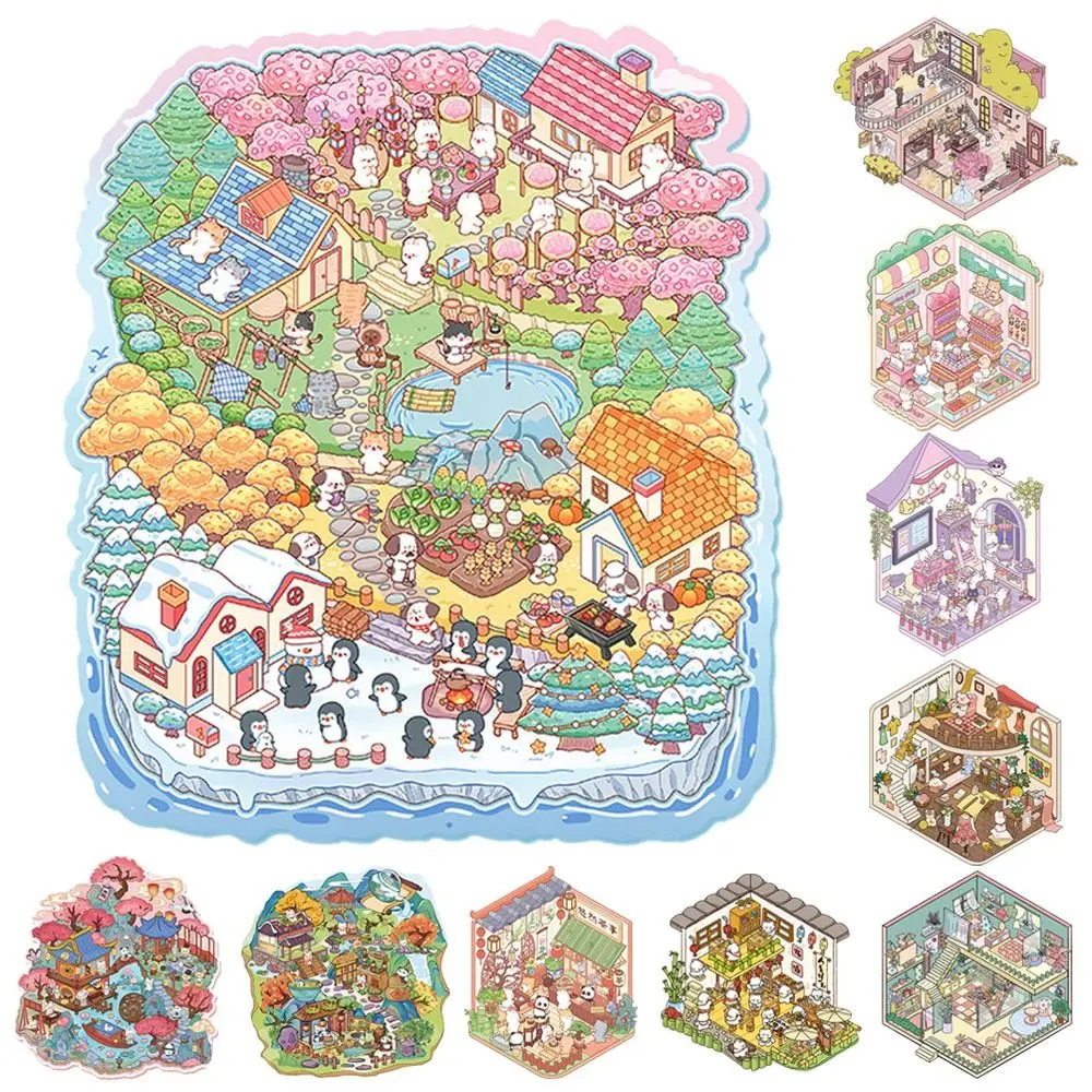 3D Miniature Scene 3D Stickers DIY Multi Style Visual Stacking Sticker Butter Bear Decorative Landscape Notebook Sticker