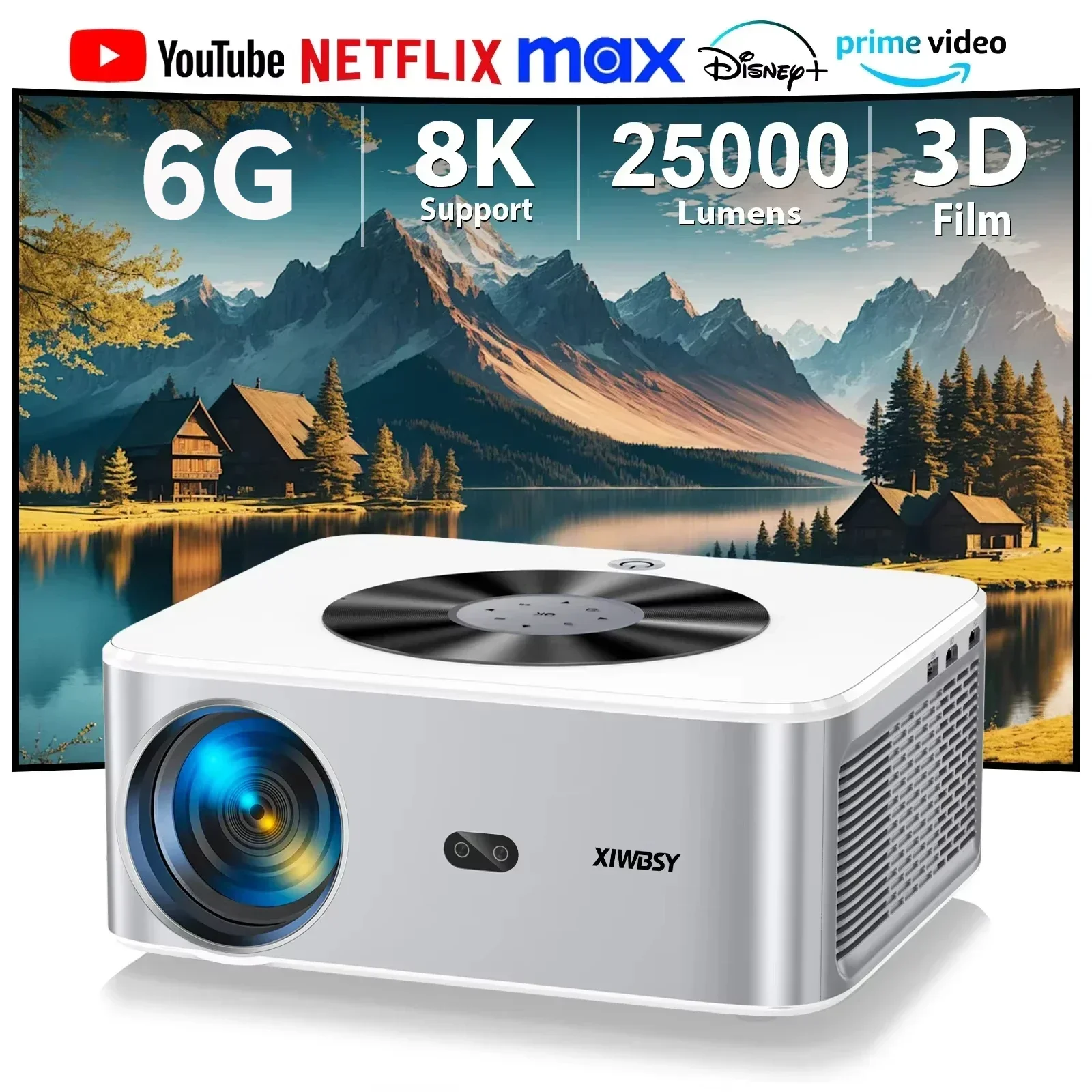 

XIWBSY Android Projector 4k 25000Lumens 800ANSI Full HD Auto Focus/Keystone Projector LED Home Theater Cinema Beamer Proyectores