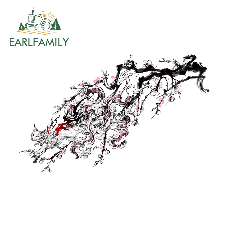 EARLFAMILY 13cm X 8.1cm for Fox Sakura Blossom Car Stickers Fashionable Car Styling Decals Creative Windows Helmet Surfboard
