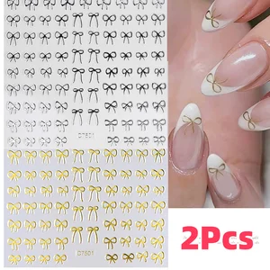 2 Buah Stiker Kuku Ikatan Simpul Mini Hitam Putih 3D Pita Renda Merah Muda/Merah / Pita Dekorasi Stiker Kuku Berperekat Y2K Aksesori Manikur Y2K 12 stiker hitam putih penjualan terbaik - №