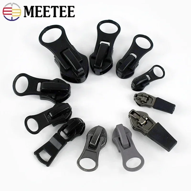 Meetee 20Pcs 3# 5# 8# 10# Nylon Zipper Sliders Reverse Invisible Waterproof Zippers Puller Head DIY Bag Jacket Sewing Accessory