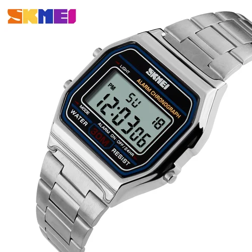 SKMEI 1123 3Bar reloj Digital resistente al agua reloj hombre para deporte Casual moda hombres correa de acero inoxidable relojes con pantalla LED