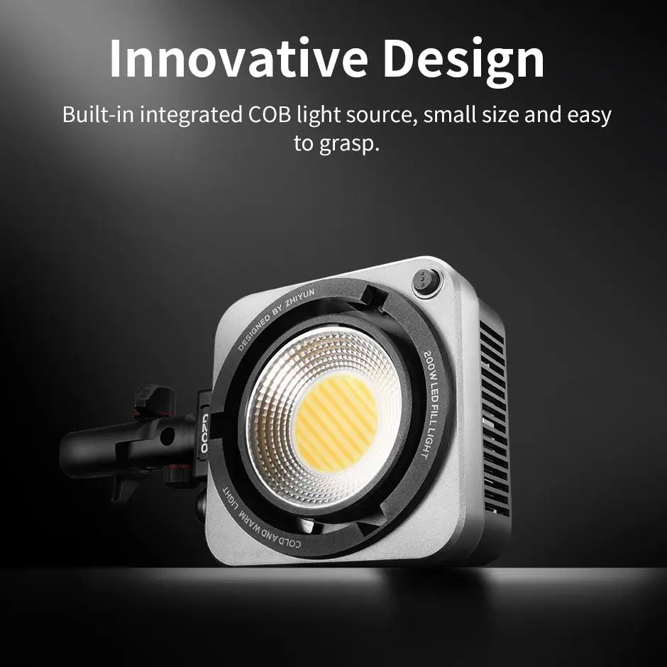 ZHIYUN MOLUS G200 200W LED Video Light Photography Lighting Fill Light for Photos Studio Video Youtube TikTok Outdoor Shooting