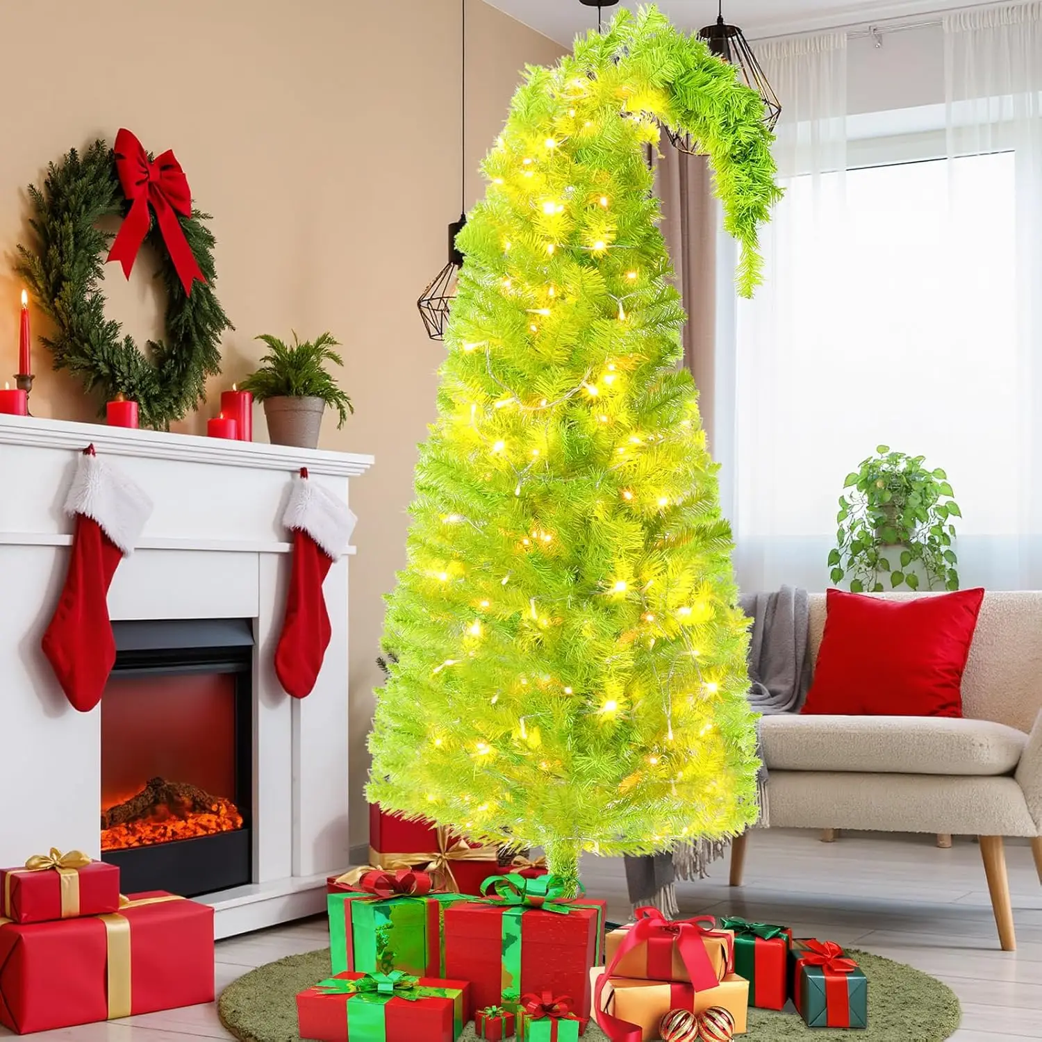 

5FT Pre-Lit Green Christmas Tree with 100 LED Lights, Indoor Outdoor Decor, Foldable Portable