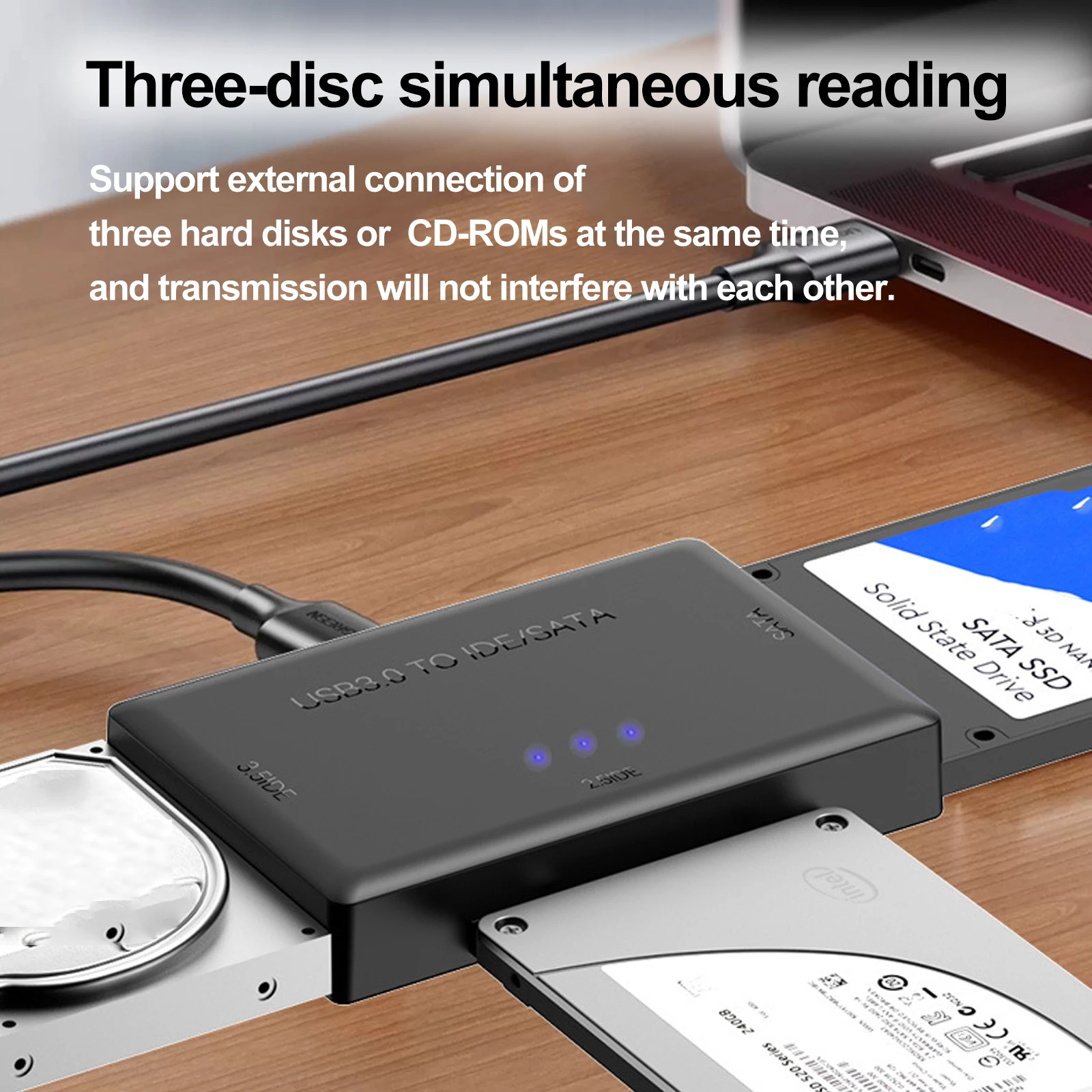 Adaptador de disco rígido 3-em-1 usb3.0 para sata ide 2.5/3.5 ''hdd ssd conversor de transferência de dados de unidade óptica para laptop desktop disco rígido