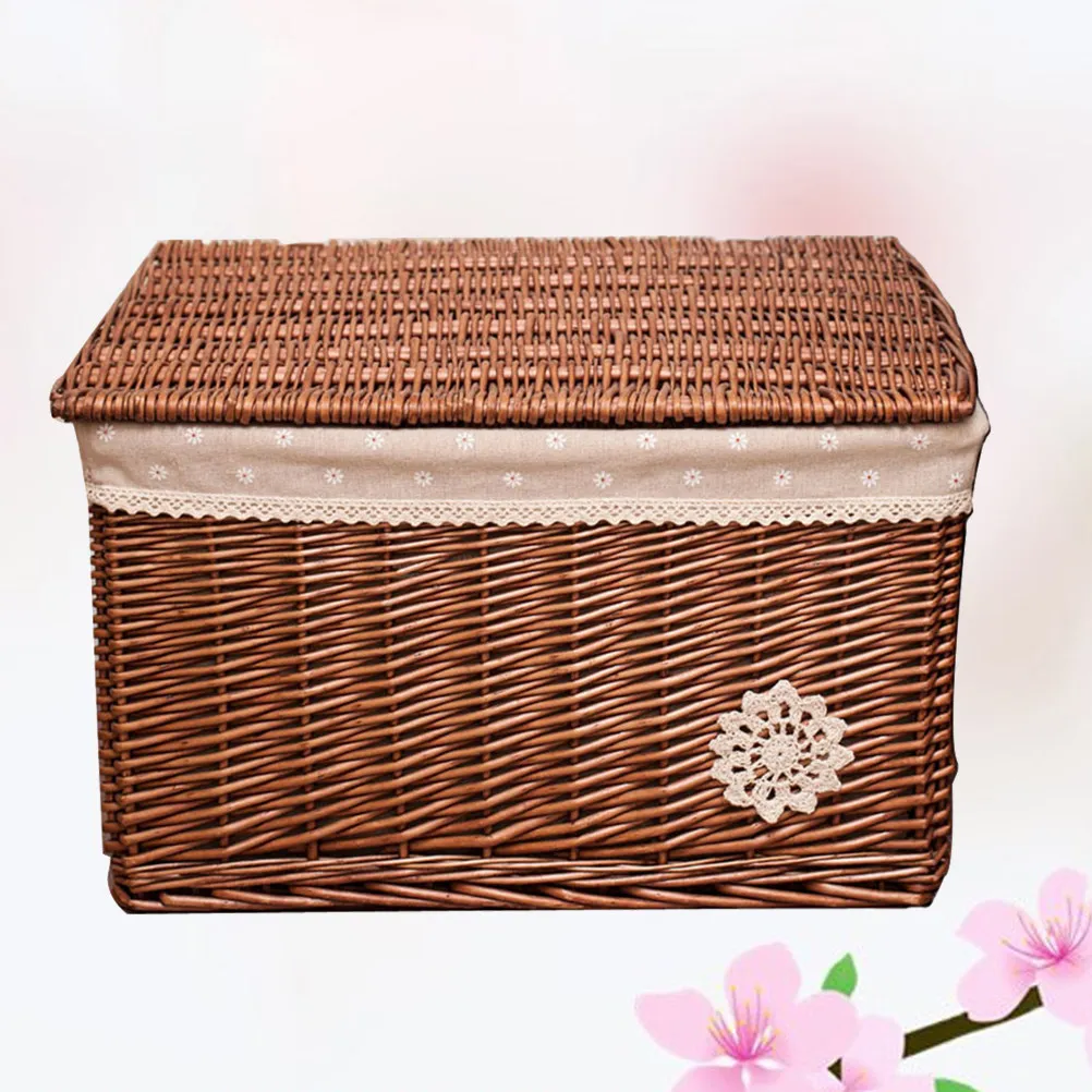 

Natural Wicker Basket Cover Rattan Woven Storage Box Multifunctional Sundries Organizer Natural Color for Bedroom