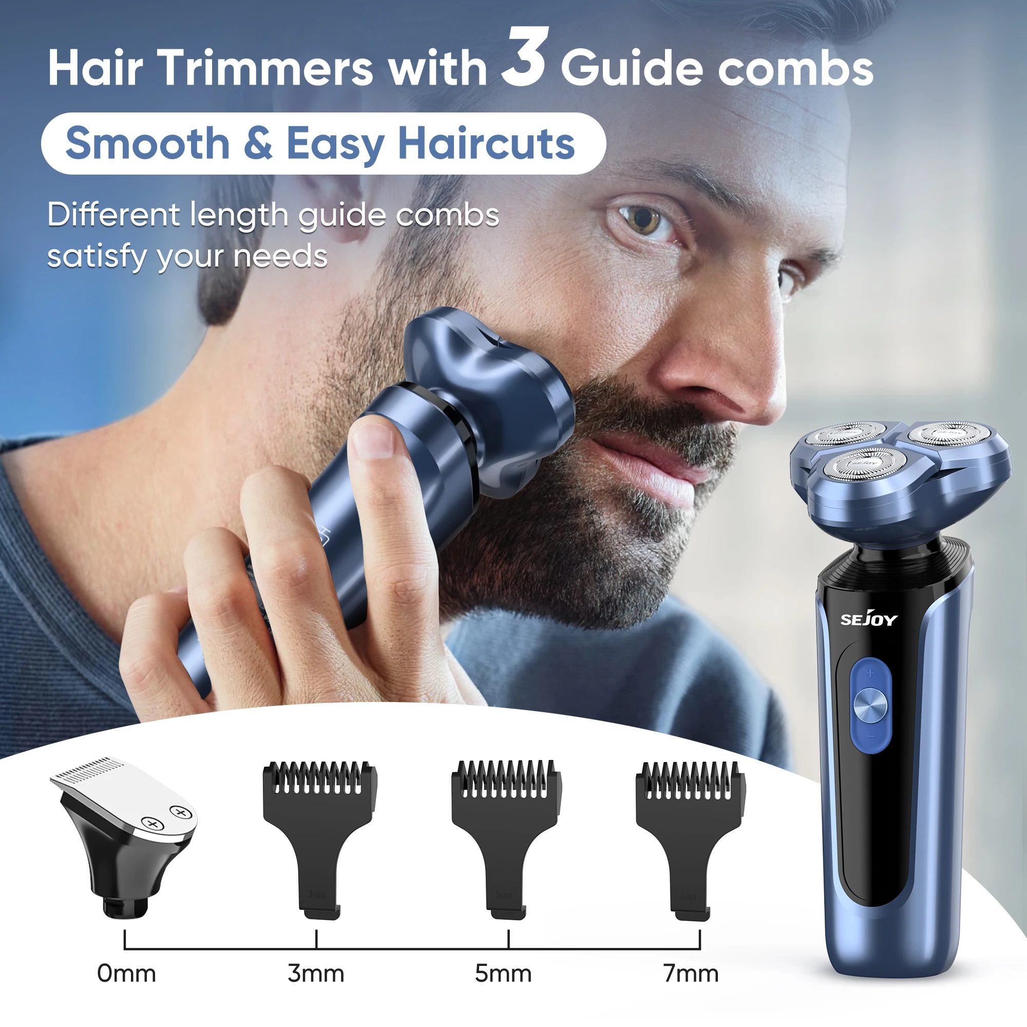 ماكينة حلاقة كهربائية للرجال متعددة الوظائف 3 في 1 من SEJOY ماكينة تشذيب شعر اللحية والأنف ماكينة حلاقة كهربائية مقاومة للماء