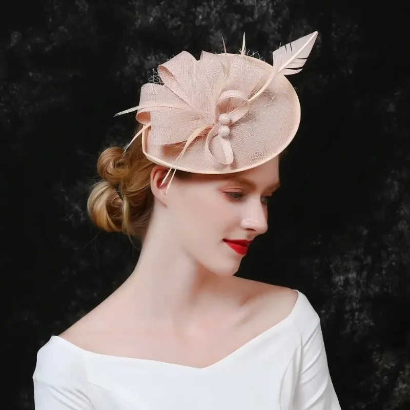 

New Flower Feather Tea Party Dinner Hair Accessories Cap Mesh Headband Top Hat Linen Headgear
