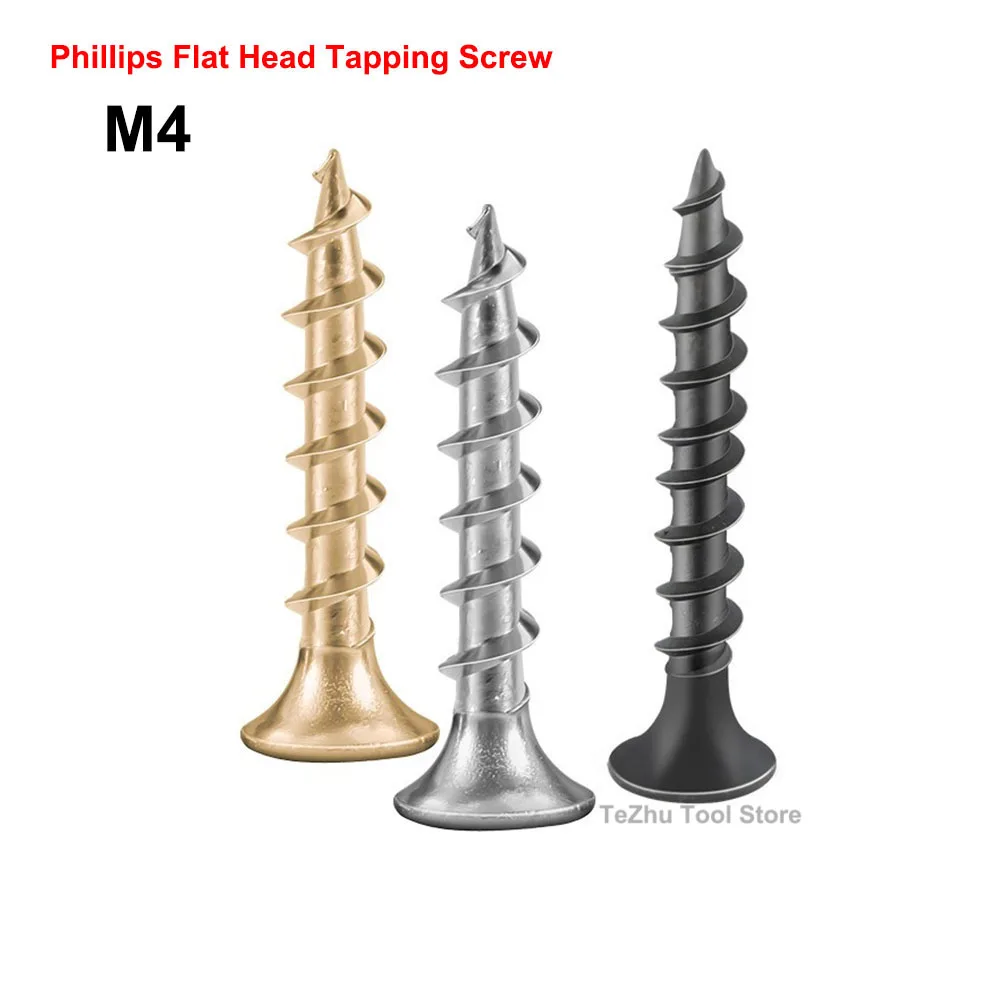 20PCS M4 Phillips Countersunk Head Self Tapping Screw Stainless Steel & Carbon Steel Cross Recessed Flat Wood Screws Fiber Nail