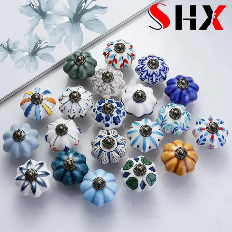 Ninguno 8 Manija De Cerámica De Calabaza Americana Para Jardín, Manija De Cerámica Pintada A Mano De Un Solo Orificio, Manija Para Muebles, Puerta De Gabinete, Cajón, 40Mm