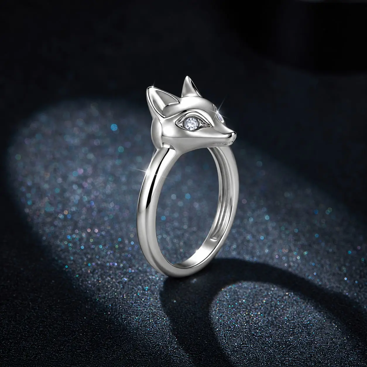 S925 Sterling Silver Full Moissanite Ring, Smooth Surface 3D Fox Shaped Moissanite Ring for Women, Luxury Fashion Wedding Ring E