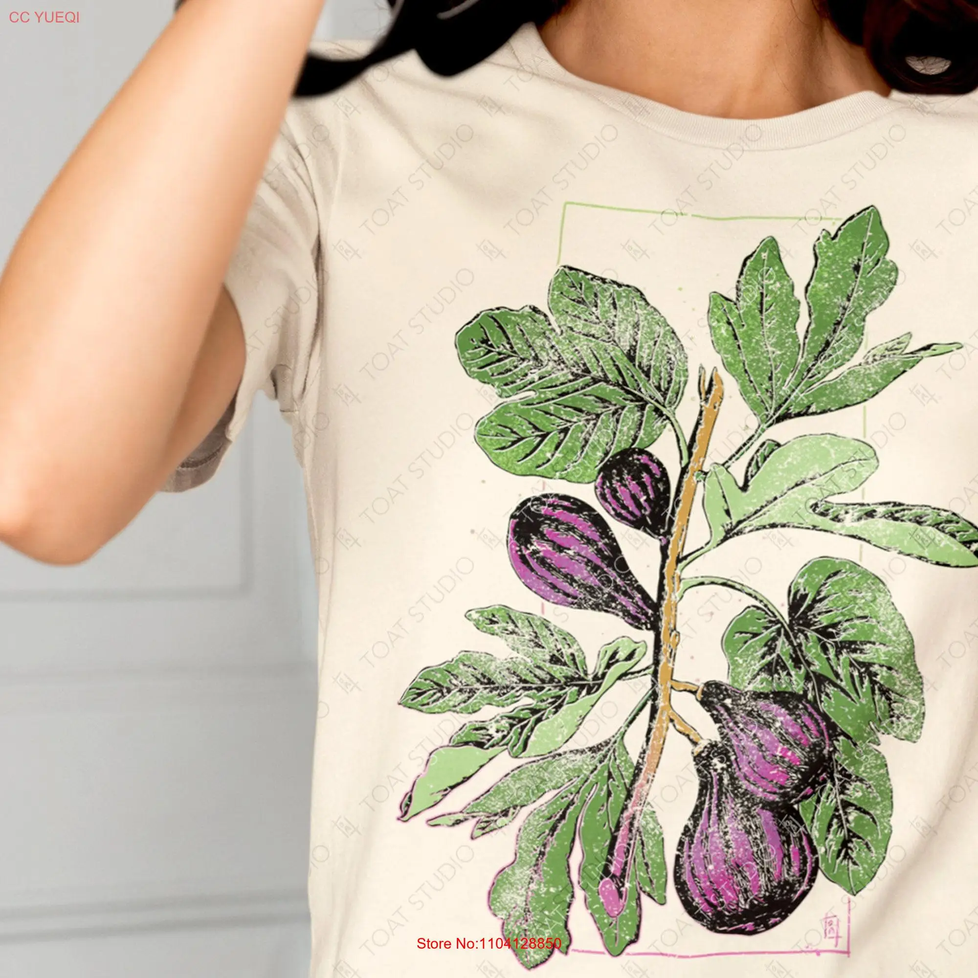 Fig Drawing T shirt Tree Fruits Jam Syconium Inverted Flowers Orchards Botanical Garden long or short sleeves