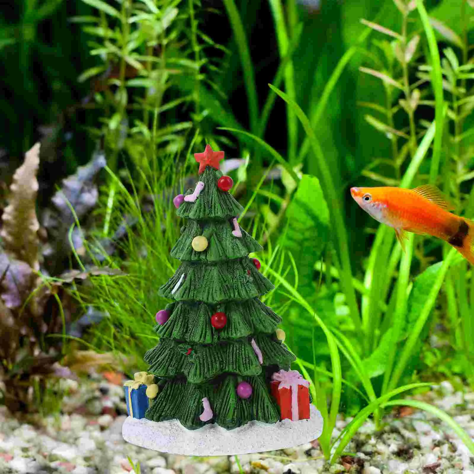 Fish Tank Christmas Decoration Halloween Accessories Household Aquarium Plant Decorative Desktop Compact Fake Tree Hat