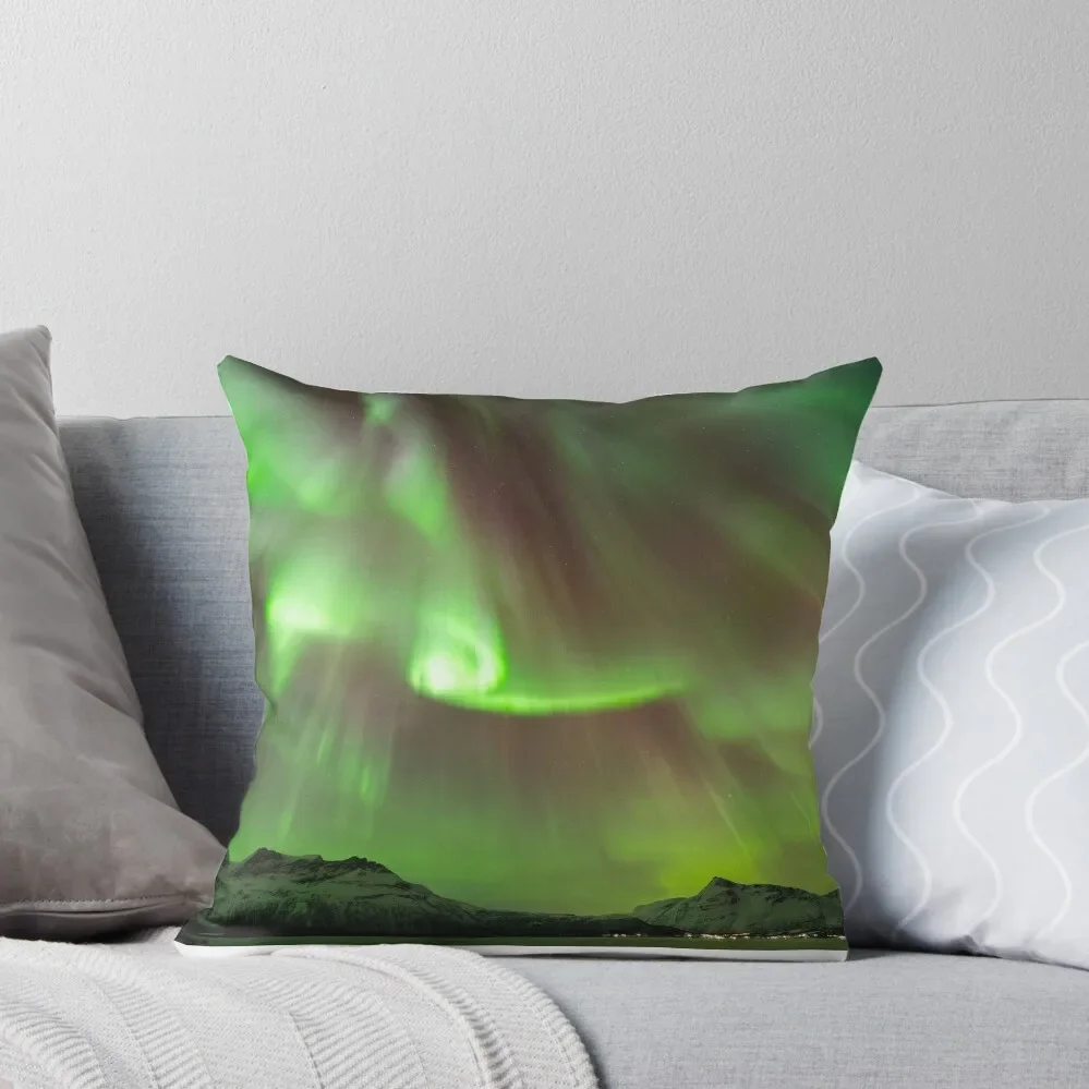 Northern lights over the Malangensfjord Throw Pillow Luxury Pillow Case Decorative pillow case