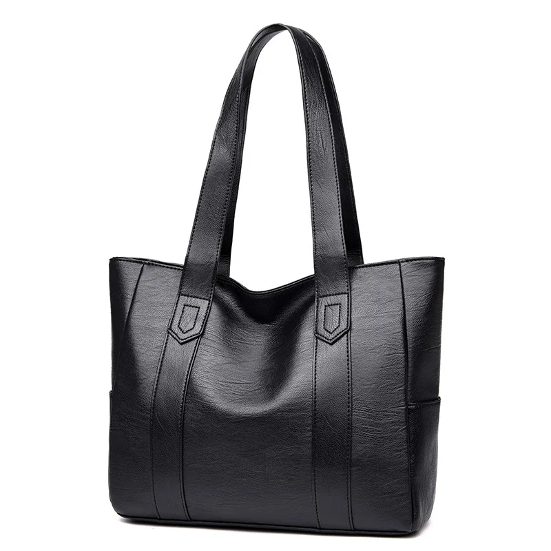 2024 New Casual PU Leather Large Capacity Tote Bags for Women Fashion Solid Color Zipper Female Shoulder Bag Ladies Handbag