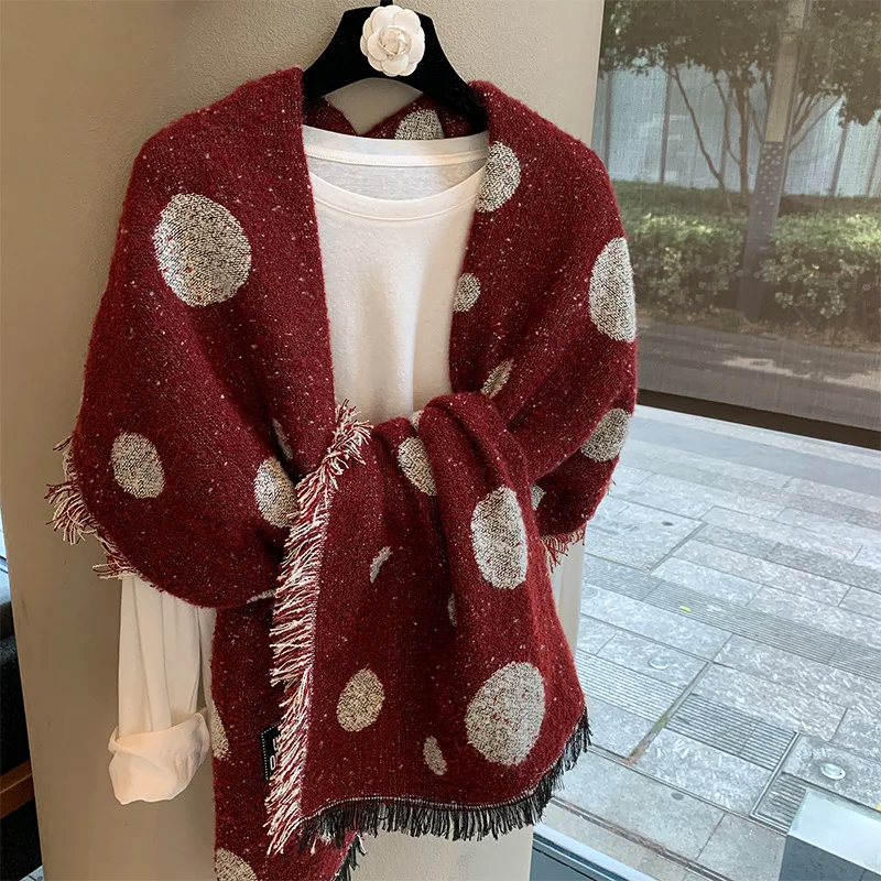 

Теплый шарф в горошек Bufanda, женский осенне-зимний новый мантилья, теплые шарфы из искусственного кашемира, модный глушитель, шаль