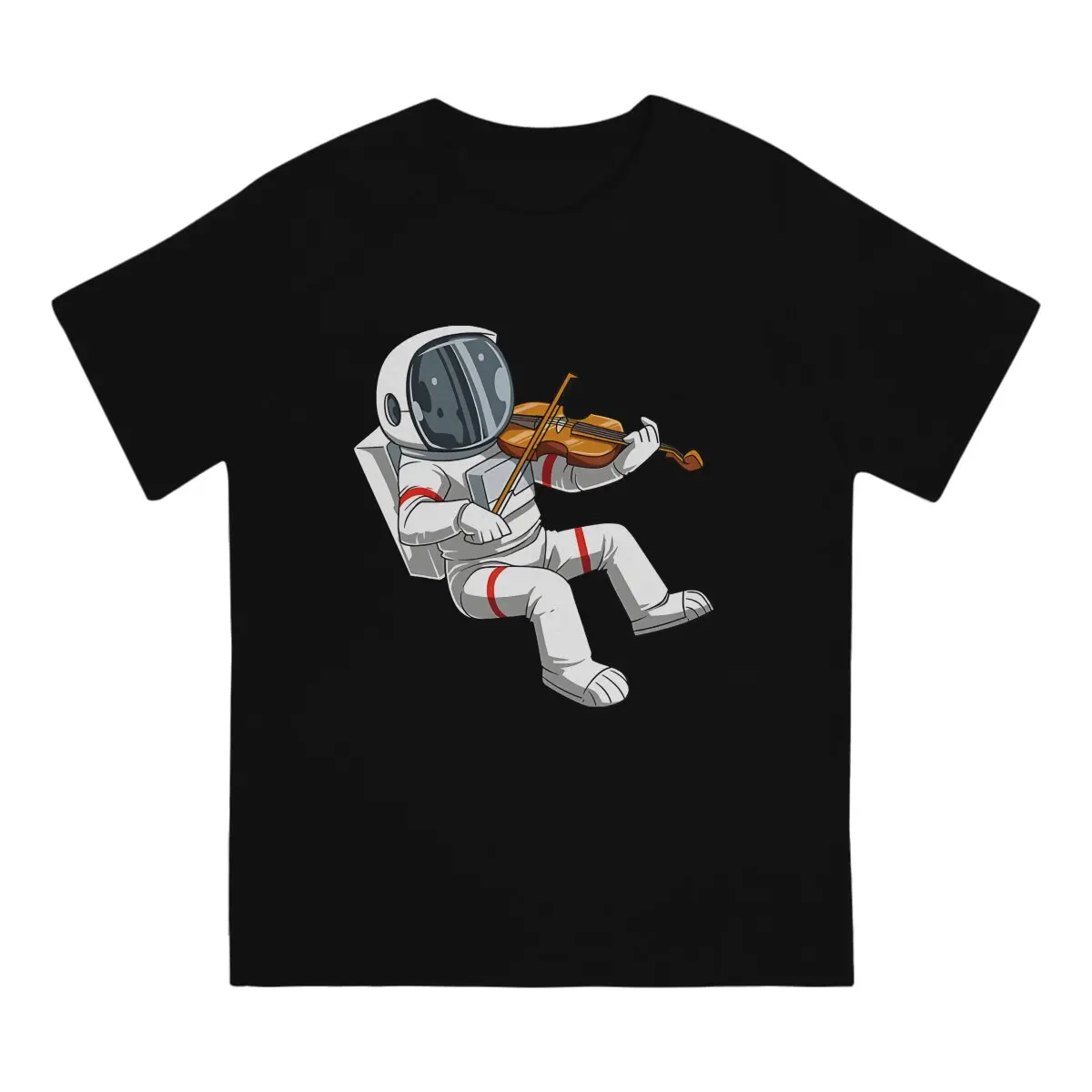 Musician Astronaut Newest TShirt for Men Astronaut Playing Violin Round Collar Basic T Shirt Personalize Gift Clothes