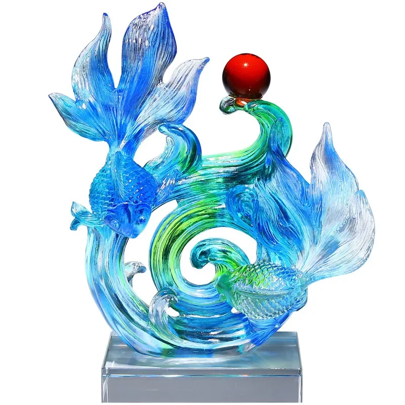 

Glazed goldfish ornament, entrance, living room, wine cabinet, more than every year, purely handmade sculpture