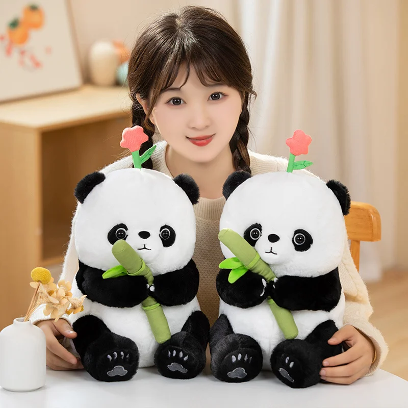 Adorable Flowers Giant Panda Plush Toy Kawaii Stuffed Animals Cartoon Bear Hold Bamboo Plushies Doll Soft Pillow for Girls Gifts