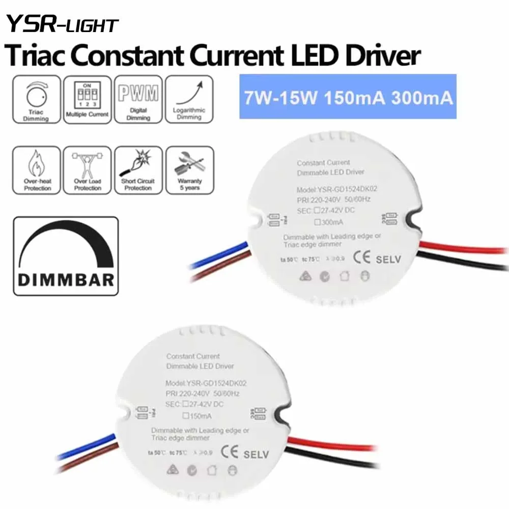 LED Driver Device Circular Triac Dimming Driver 220V Input,Output 27-42V 7-15W 150mA 300mA Constant Current Triac Dimmable