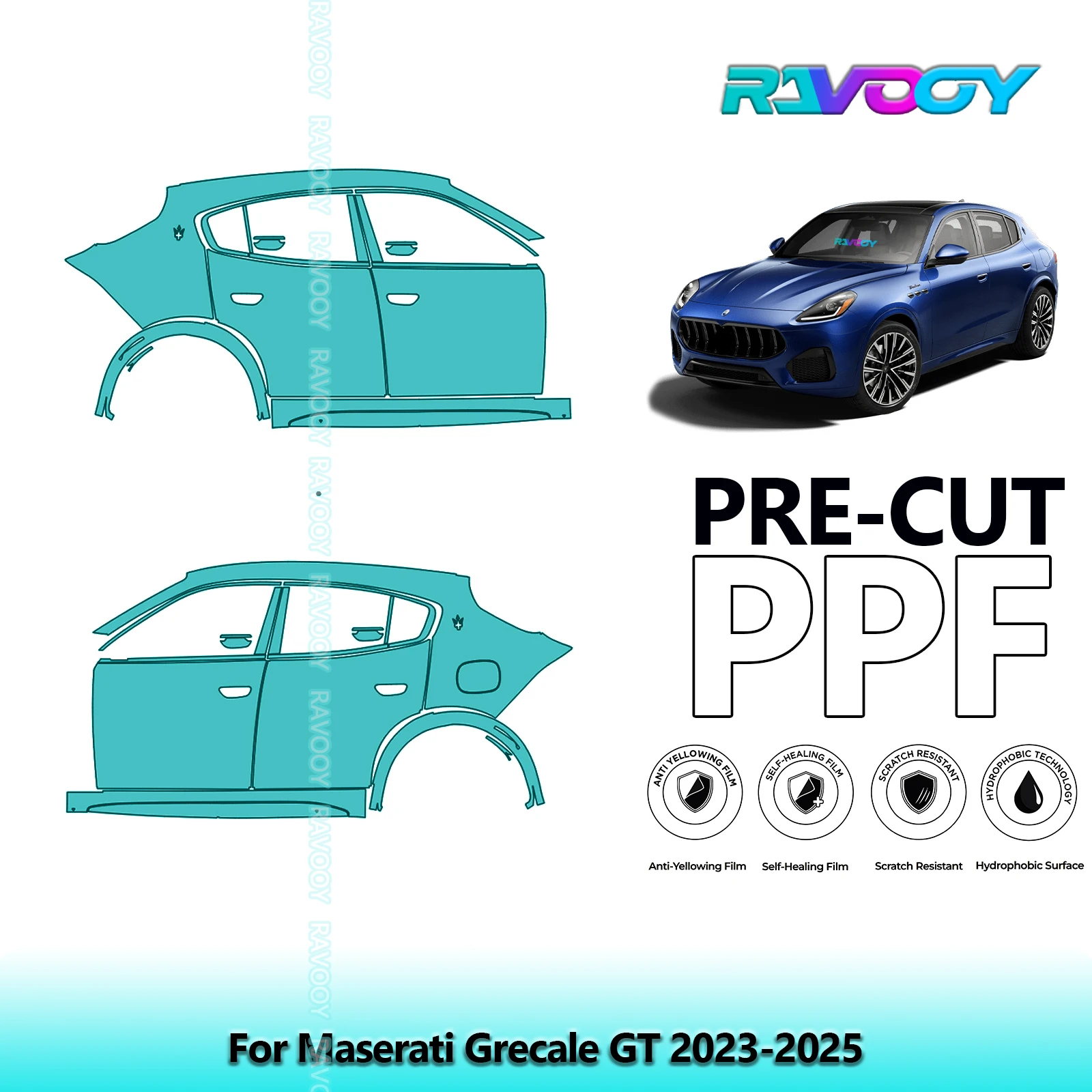

For Maserati Grecale GT 2023-2025 8.5mil Clear Matte Pre-Cut PPF Door & A/B Pillar Kit TPU Paint Protection Film Set