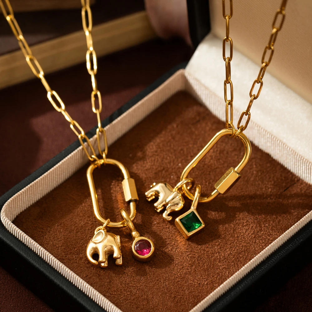 

Stainless steel zircon constellation elephant necklace DIY pendant vacuum plated 18K gold jewelry in the furnace