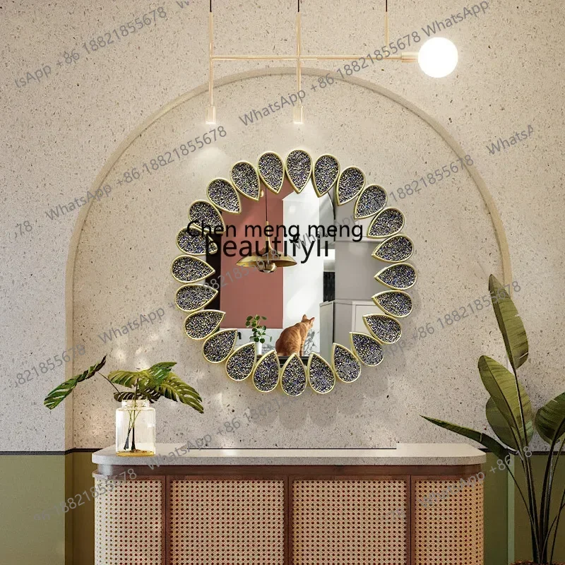 D178  European living room, sunglasses decorative mirror entrance, wall hanging background wall, wall feather metal hanging mirr