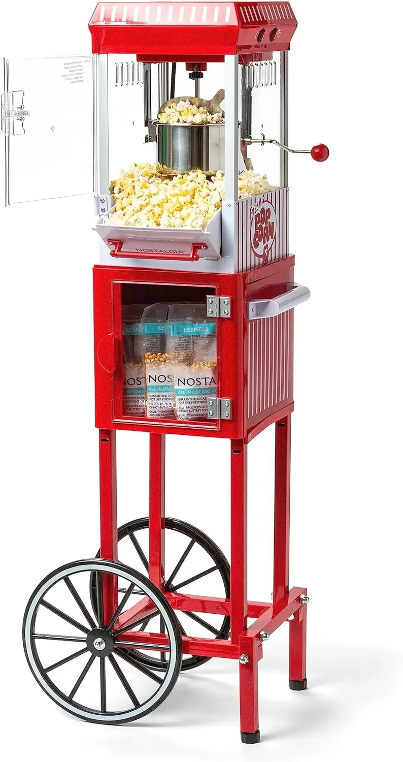 Popcorn Maker Machine - Professional Cart With 2.5 Oz Kettle Makes Up to 10 Cups - Vintage Popcorn Machine Movie Theater Style -