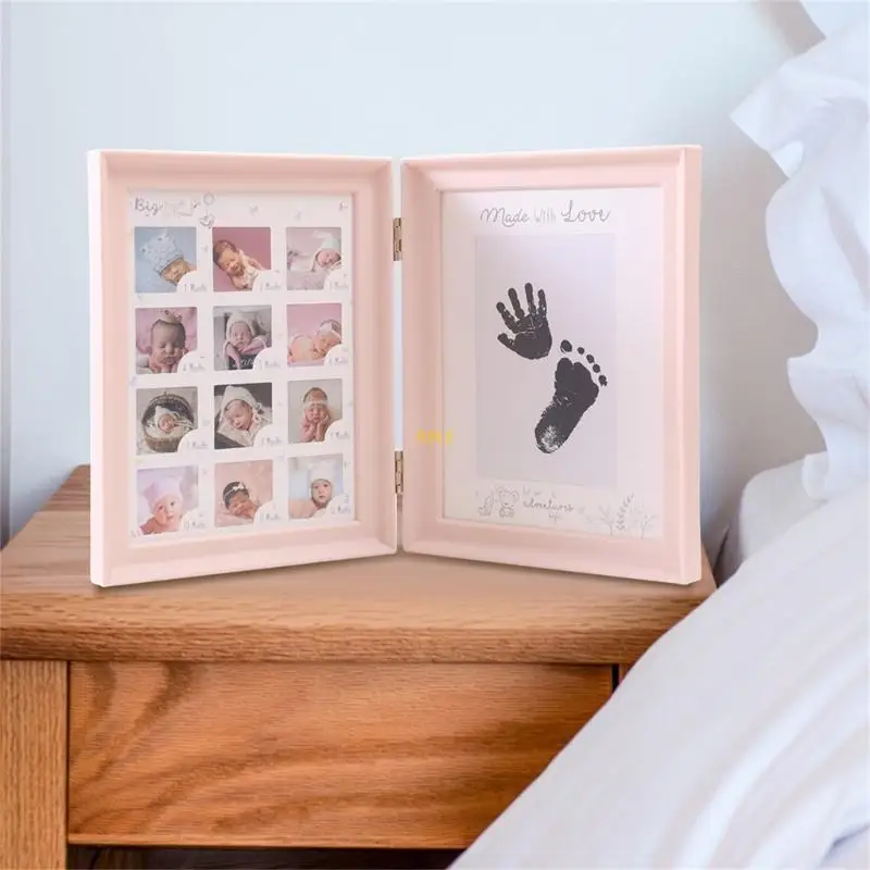 Foldable Picture Frame for Baby Growth Moment Record Handprint Display Photo Frame Nursery Room Decor Mothers Day Gift