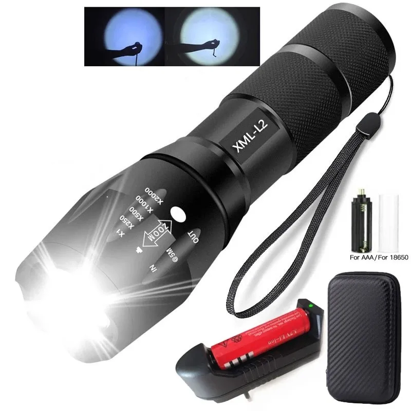 8000LM LED Rechargeable Flashlight XMLT6 linterna torch Use 18650 Battery 5Modes Waterproof Camping Powerful Led Flashlight