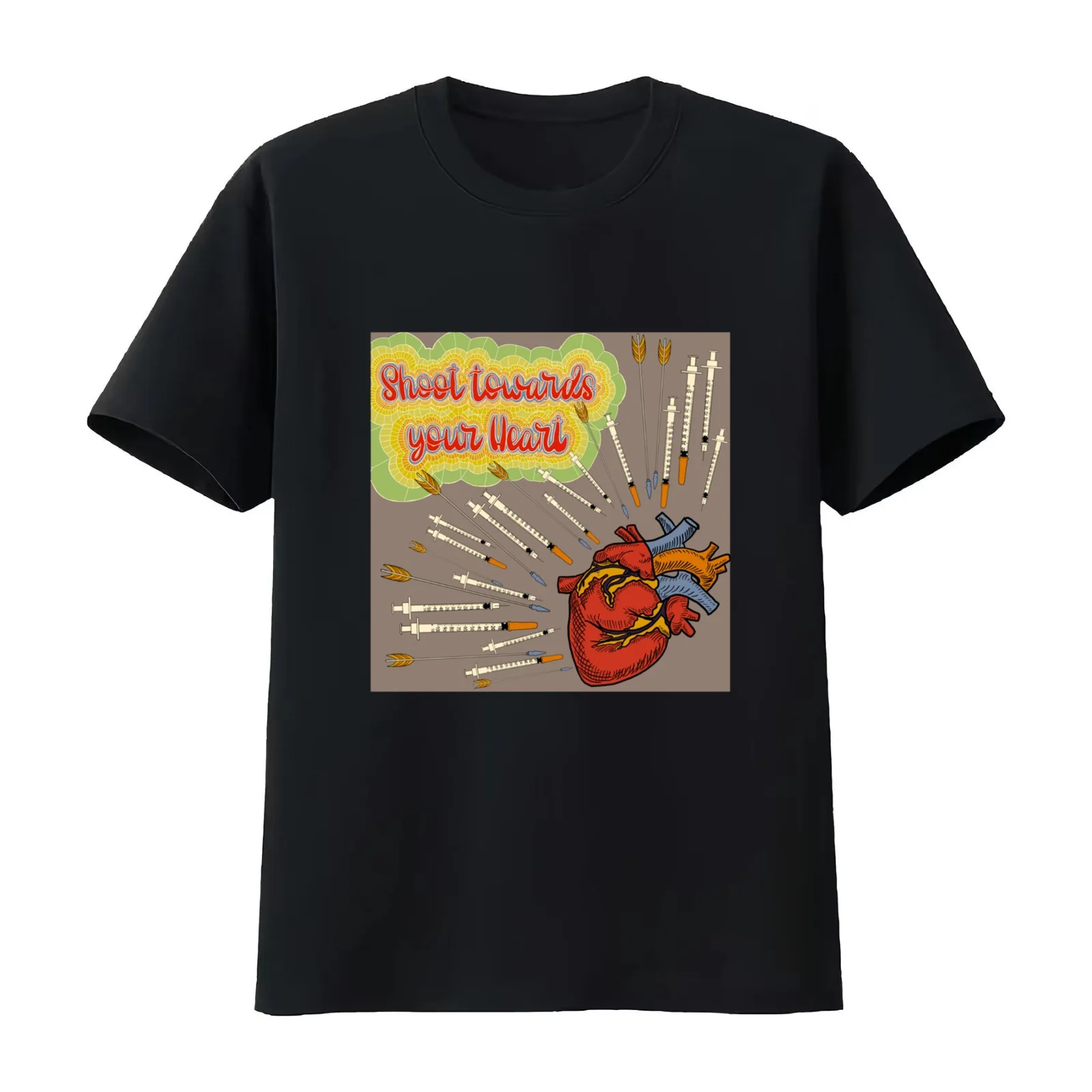 shoot for the heart T-Shirt Summer Casual Cotton Tee Oversized Streetwear Tops Vintage Graphic Print Loose Fit Short Sleeve